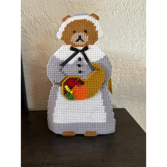 Thanksgiving Women Pilgrim Bear Boutique Tissue Box Cover - Picture 1 of 4